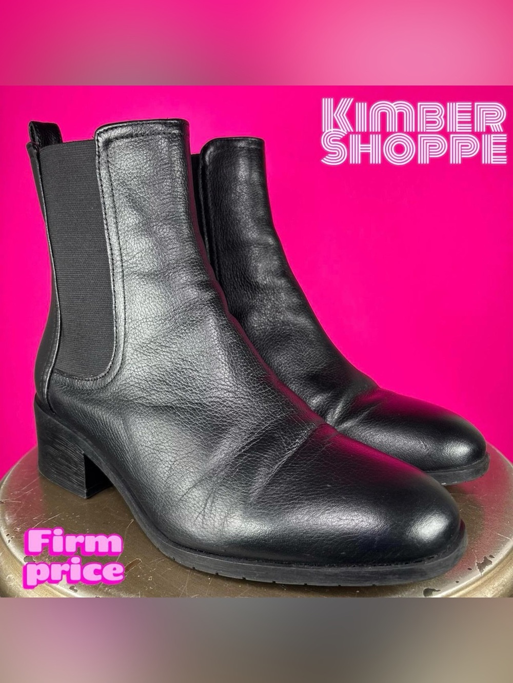 Kenneth Cole Reaction Salt Black Leather High Ankle Chelsea Boot US 6.5 UK 4.5